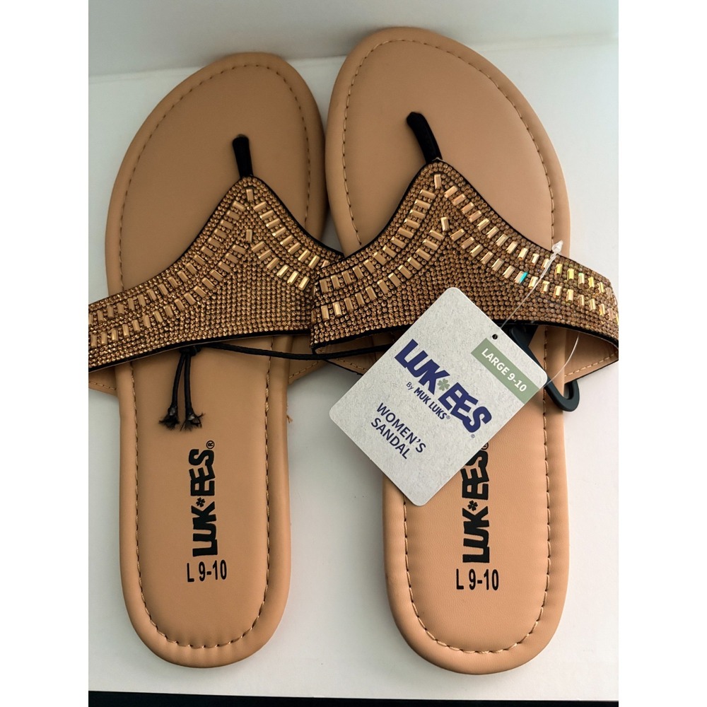 Luk-ees Brown Sequin Womens Sandals Size L (9-10) NWT